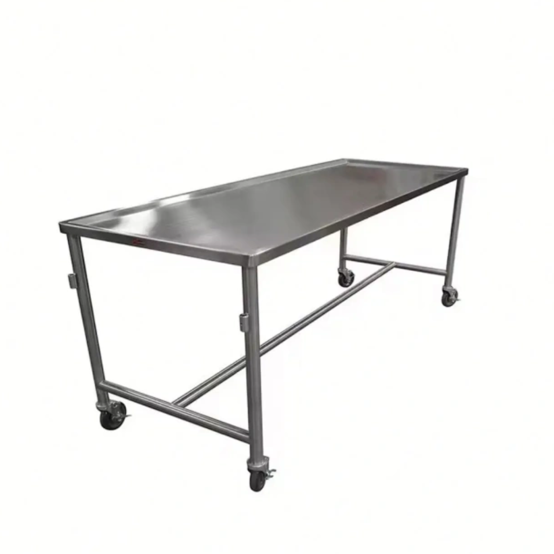 Simple 304 Stainless Steel Mortuary Trolley With Wheels Cadaver Autopsy Table